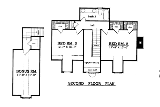 Floor Plan - Upper Floor for Country House Plan #42-145 - 3 bed, 2.5 bath