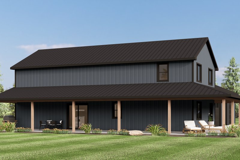 House Plan Design - Exterior - Covered Porch for Barndominium House Plan #1064-381 - 3 bed, 2.5 bath