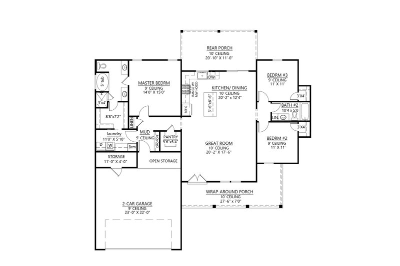 Home Plan - Floor Plan - Main Floor for Farmhouse House Plan #1074-57 - 3 bed, 2 bath