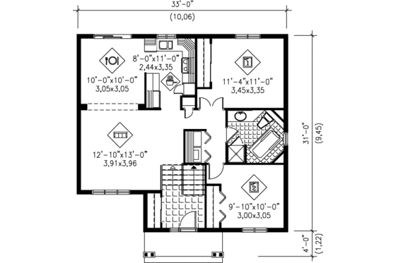Floor Plan - Main Floor for Traditional House Plan #25-113 - 2 bed, 1 bath