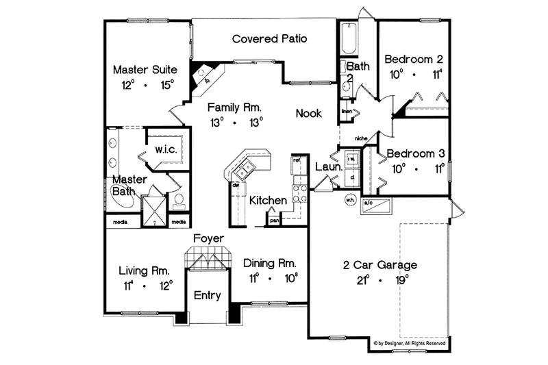 Architectural House Design - Floor Plan - Main Floor for Mediterranean House Plan #417-819 - 3 bed, 2 bath