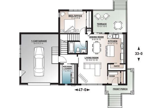 Floor Plan - Main Floor for Modern House Plan #23-2719 - 2 bed, 2 bath