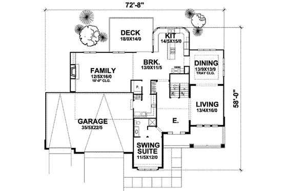 Floor Plan - Main Floor for Bungalow House Plan #50-275 - 5 bed, 4 bath