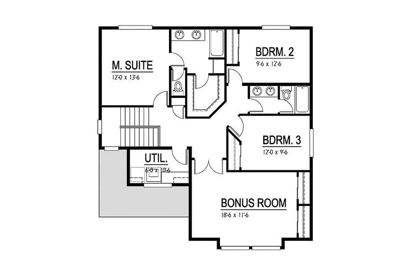 House Design - Floor Plan - Upper Floor for Contemporary House Plan #569-15 - 3 bed, 2.5 bath