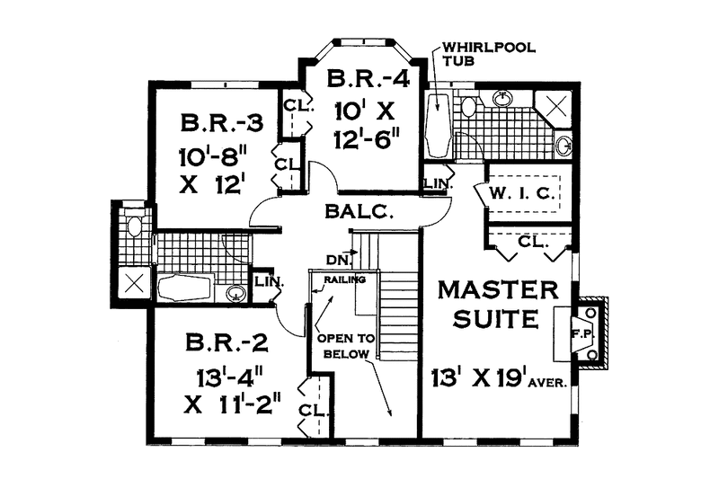 House Blueprint - Floor Plan - Upper Floor for Traditional House Plan #3-256 - 4 bed, 2.5 bath