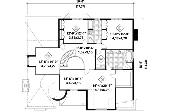 Floor Plan - Upper Floor for Victorian House Plan #25-4775 - 3 bed, 2 bath