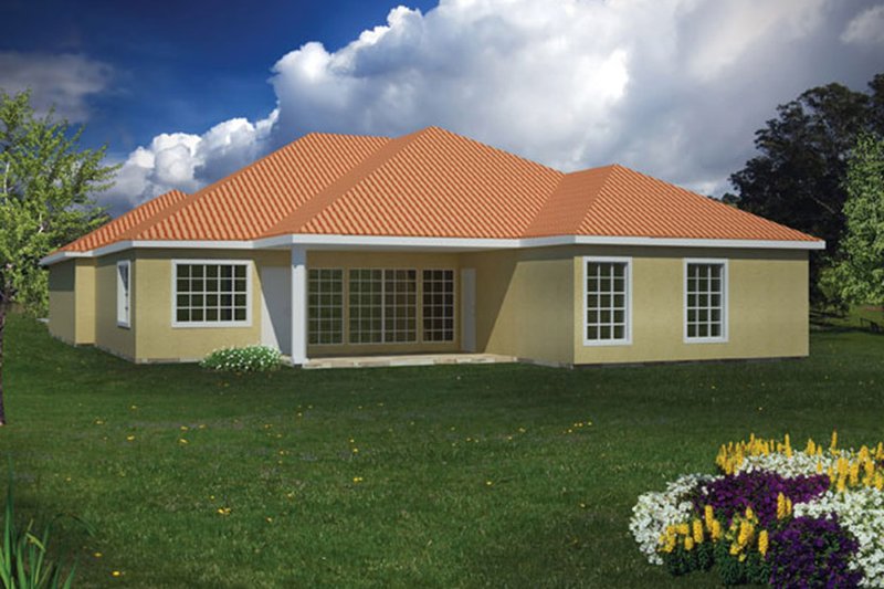 House Blueprint - Exterior - Rear Elevation for Adobe / Southwestern House Plan #1061-13 - 3 bed, 2 bath