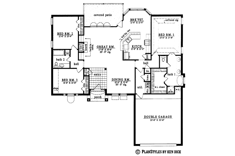House Design - Floor Plan - Main Floor for European House Plan #42-472 - 3 bed, 2 bath