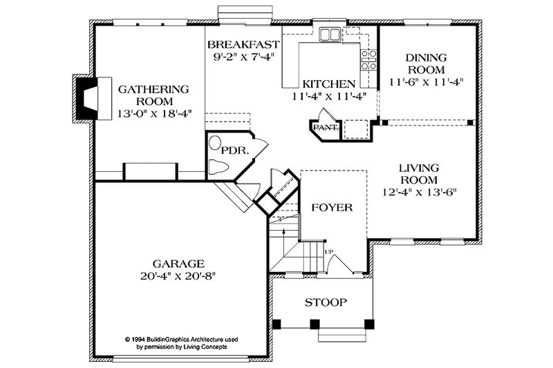 Architectural House Design - Floor Plan - Main Floor for Colonial House Plan #453-341 - 4 bed, 2.5 bath