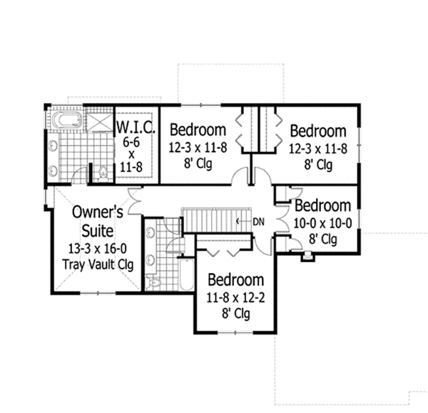 House Design - Traditional Floor Plan - Upper Floor Plan #51-1103