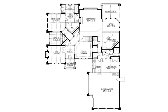 Floor Plan - Main Floor for Craftsman House Plan #132-239 - 4 bed, 3 bath