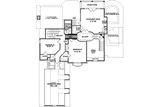 Floor Plan - Upper Floor for European House Plan #81-598 - 4 bed, 3 bath