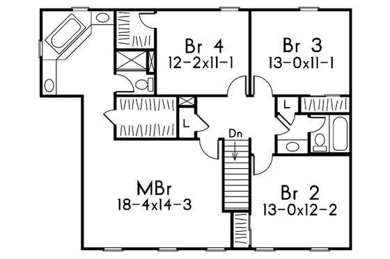 Floor Plan - Upper Floor for Colonial House Plan #57-112 - 4 bed, 2.5 bath