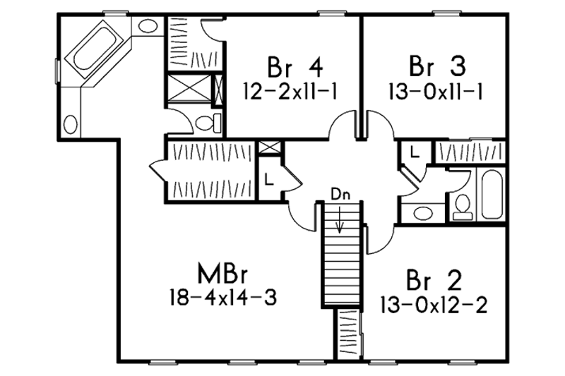 Dream House Plan - Floor Plan - Upper Floor for Colonial House Plan #57-112 - 4 bed, 2.5 bath