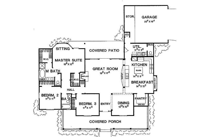House Blueprint - Floor Plan - Main Floor for Country House Plan #472-144 - 3 bed, 2.5 bath