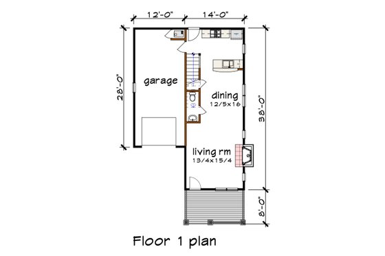 Floor Plan - Main Floor for Craftsman House Plan #79-327 - 3 bed, 2.5 bath