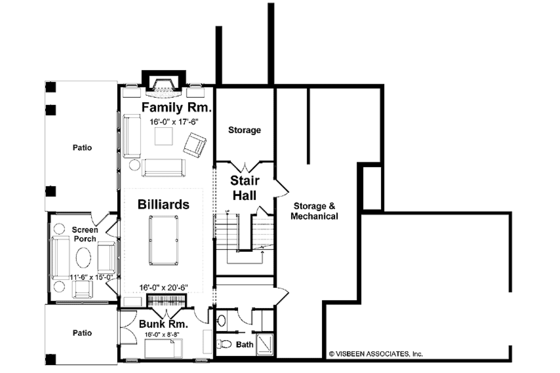 Floor Plan - Lower Floor for Colonial House Plan #928-74 - 4 bed, 4 bath