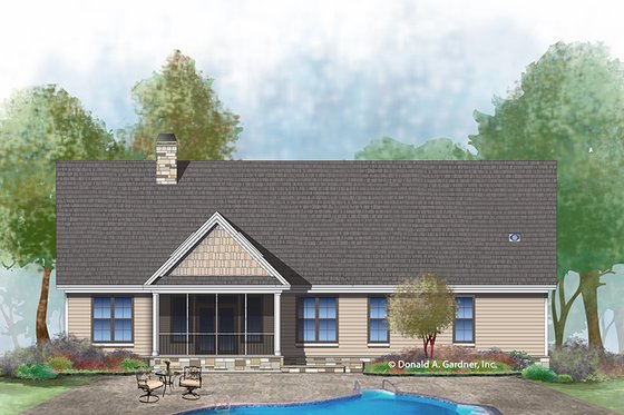 Exterior - Rear Elevation 1 for Ranch House Plan #929-1002 - 3 bed, 2 bath