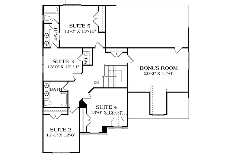 Architectural House Design - Floor Plan - Upper Floor for Traditional House Plan #453-541 - 5 bed, 3.5 bath