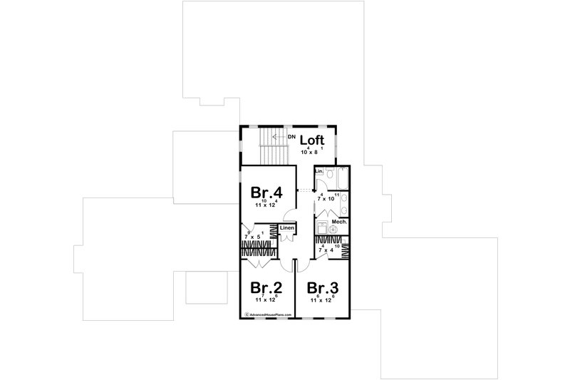 House Blueprint - Floor Plan - Upper Floor for Cottage House Plan #455-746 - 4 bed, 2.5 bath