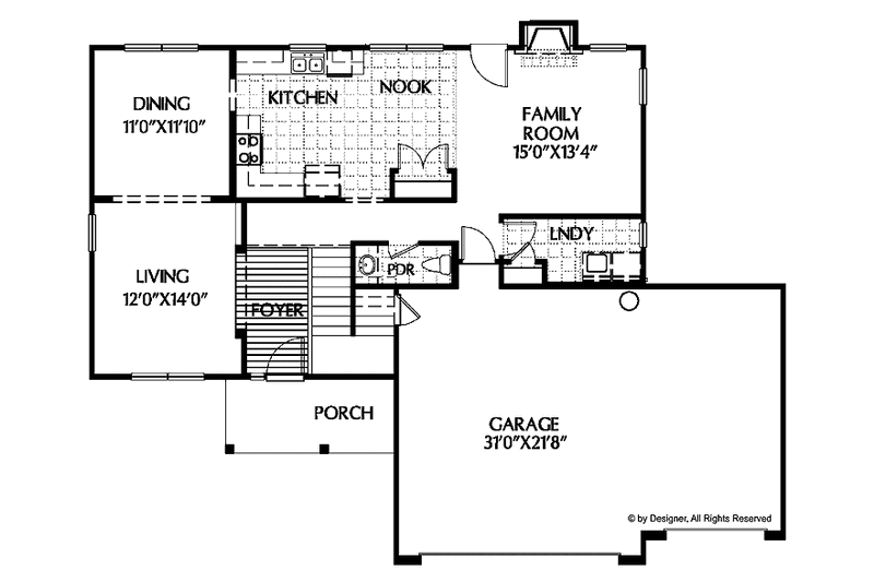 Home Plan - Floor Plan - Main Floor for Colonial House Plan #999-80 - 3 bed, 2.5 bath