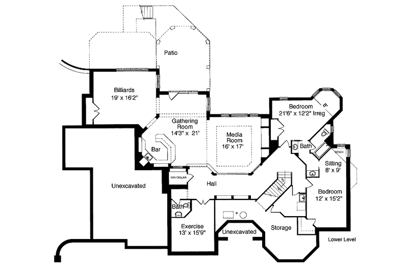 Architectural House Design - Floor Plan - Lower Floor for Country House Plan #46-740 - 3 bed, 2 bath