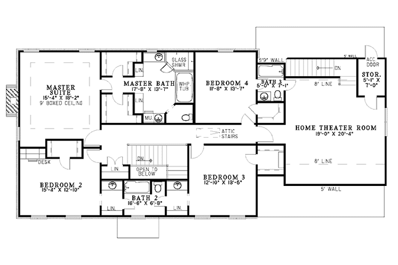Dream House Plan - Floor Plan - Upper Floor for Colonial House Plan #17-2833 - 4 bed, 3.5 bath