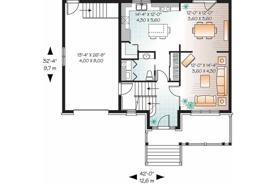 Floor Plan - Main Floor for Country House Plan #23-2466 - 3 bed, 1.5 bath