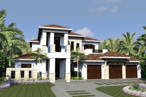 Exterior - Front Elevation 3 for Mediterranean House Plan #548-16 - 4 bed, 5.5 bath