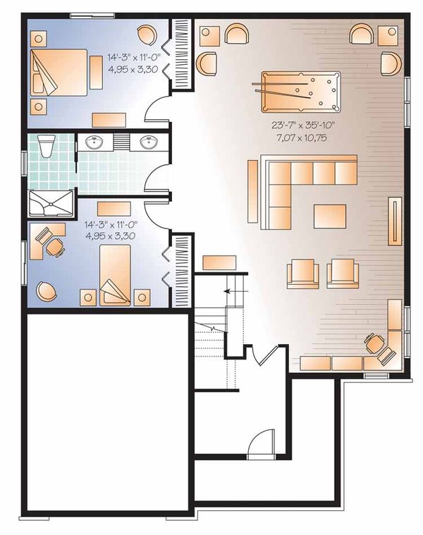 Architectural House Design - Traditional Floor Plan - Lower Floor Plan #23-2525