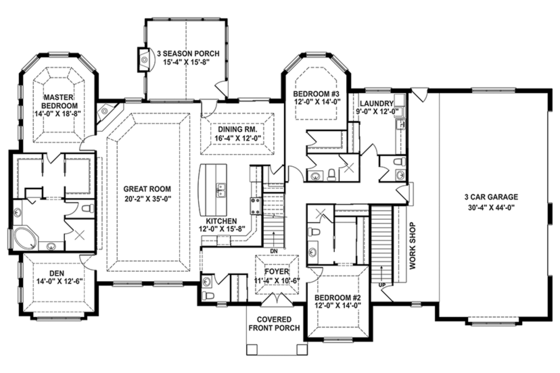 Floor Plan - Main Floor for Craftsman House Plan #1057-1 - 3 bed, 3 bath