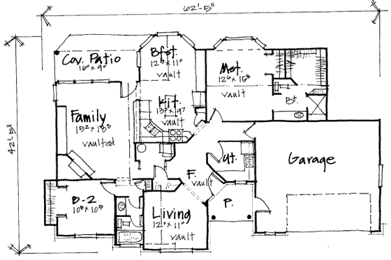 Floor Plan - Main Floor for Traditional House Plan #308-198 - 2 bed, 2 bath