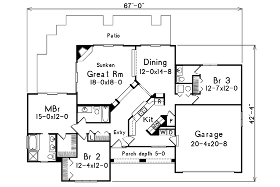 Floor Plan - Main Floor for Mediterranean House Plan #57-170 - 3 bed, 2.5 bath