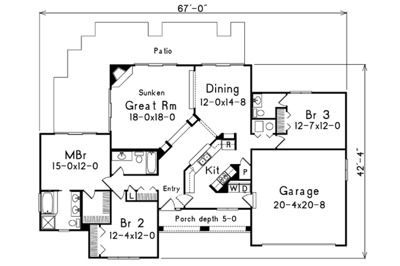 Dream House Plan - Floor Plan - Main Floor for Mediterranean House Plan #57-170 - 3 bed, 2.5 bath