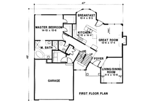 Floor Plan - Main Floor for Traditional House Plan #67-105 - 4 bed, 2.5 bath