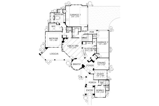 Floor Plan - Main Floor for Mediterranean House Plan #80-208 - 4 bed, 3 bath