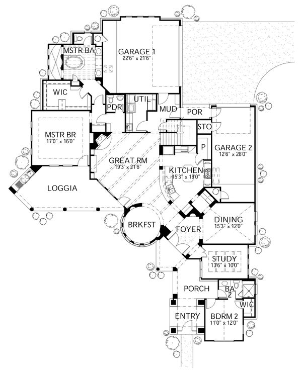 Home Plan - Mediterranean Floor Plan - Main Floor Plan #80-208