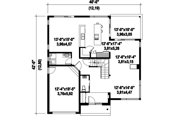 Floor Plan - Main Floor for Modern House Plan #25-4608 - 2 bed, 1 bath