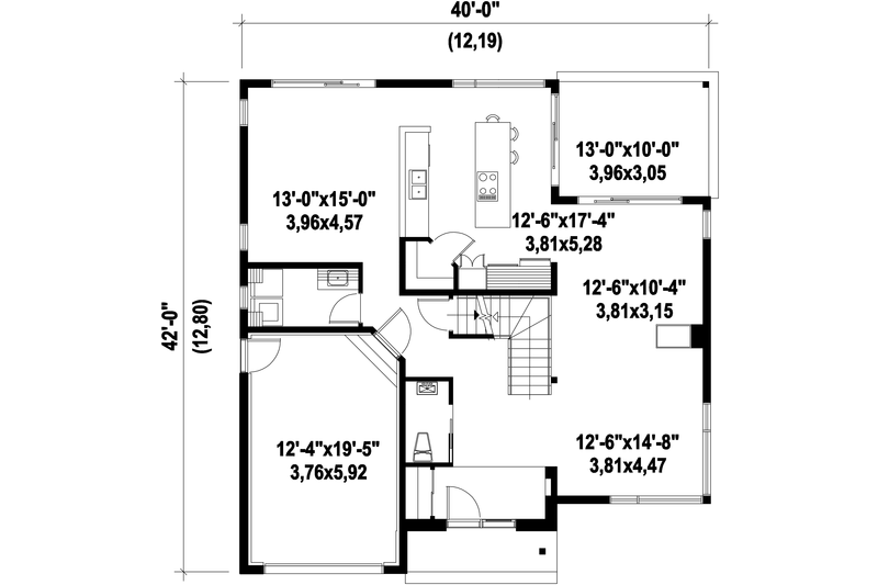 House Blueprint - Floor Plan - Main Floor for Modern House Plan #25-4608 - 2 bed, 1 bath