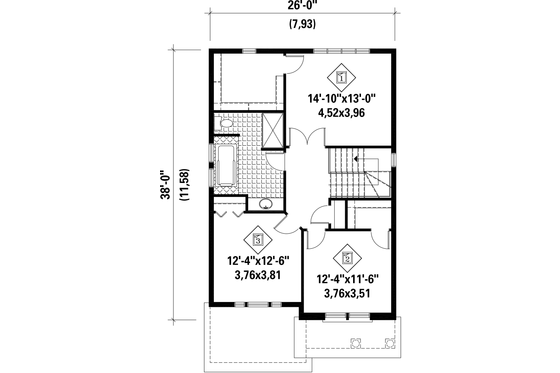 Floor Plan - Upper Floor for Craftsman House Plan #25-4431 - 3 bed, 1 bath