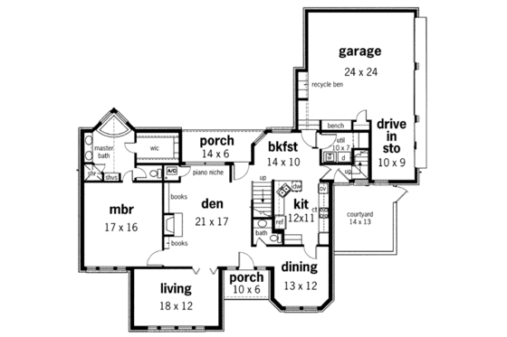 Floor Plan - Main Floor for European House Plan #45-209 - 4 bed, 3.5 bath