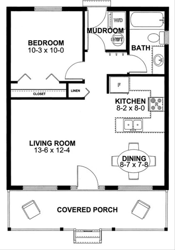 Cabin Style House  Plan  1  Beds 1  Baths 598 Sq Ft Plan  