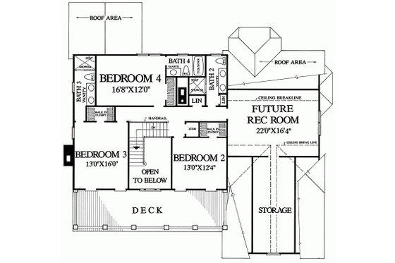 Floor Plan - Upper Floor for Southern House Plan #137-174 - 4 bed, 4 bath