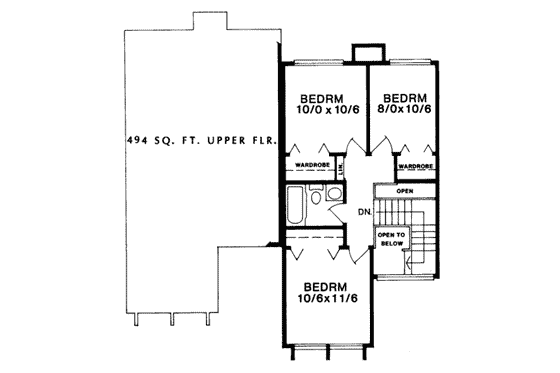 Floor Plan - Upper Floor House Plan #303-453 - 3 bed, 1.5 bath
