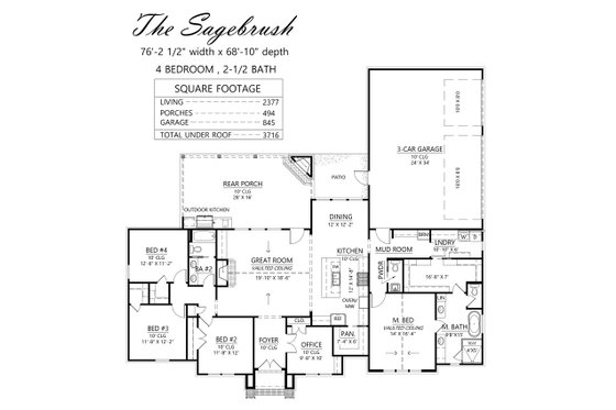 Floor Plan - Main Floor for Farmhouse House Plan #1074-79 - 4 bed, 2.5 bath