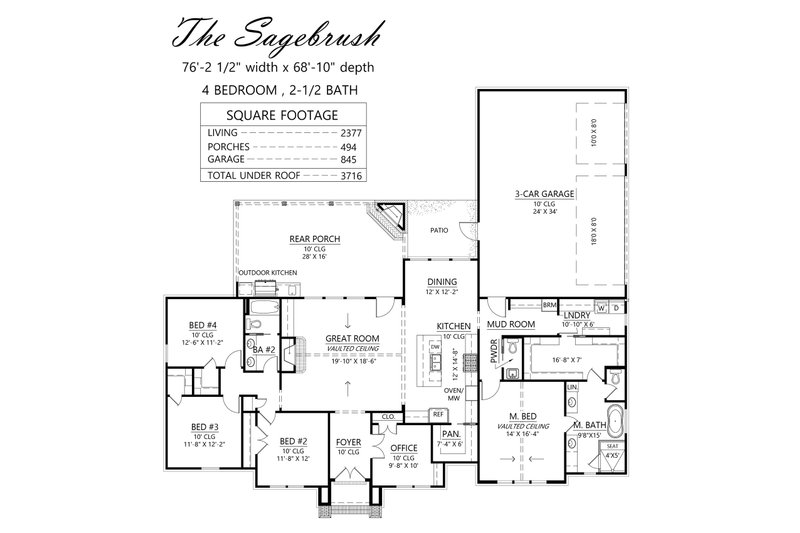 House Blueprint - Floor Plan - Main Floor for Farmhouse House Plan #1074-79 - 4 bed, 2.5 bath