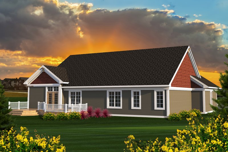Dream House Plan - Exterior - Rear Elevation for Ranch House Plan #70-1196 - 3 bed, 2.5 bath
