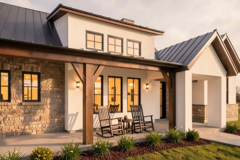 House Blueprint - Exterior - Covered Porch for Farmhouse House Plan #80-228 - 4 bed, 2.5 bath