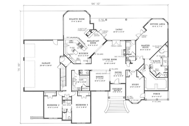 Architectural House Design - Floor Plan - Main Floor for European House Plan #17-240 - 3 bed, 4.5 bath