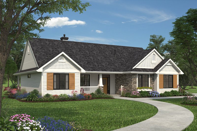 Architectural House Design - Exterior - Front Elevation 5 for Ranch House Plan #18-1057 - 3 bed, 2 bath